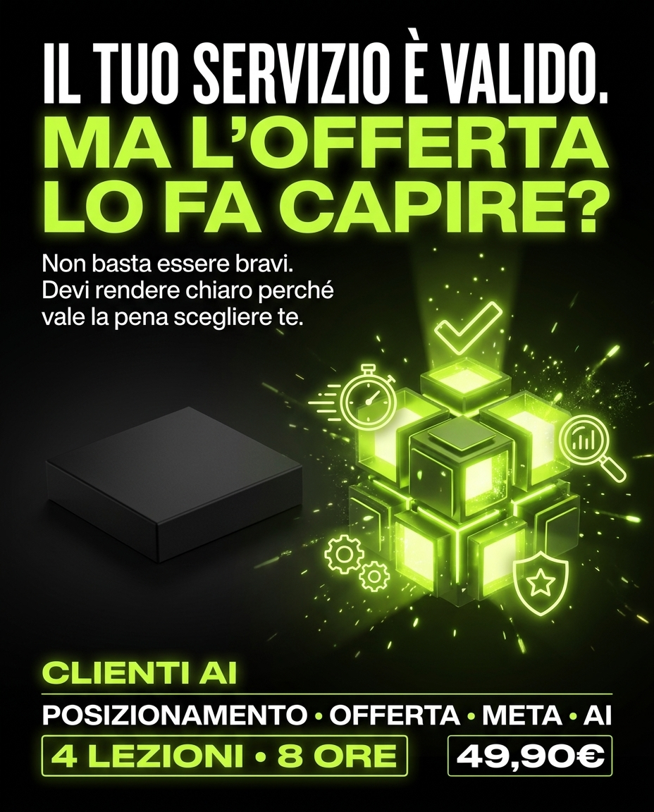 Copertina CLIENTI.AI: sistema di acquisizione clienti con posizionamento, offerta, Meta Ads e AI follow-up